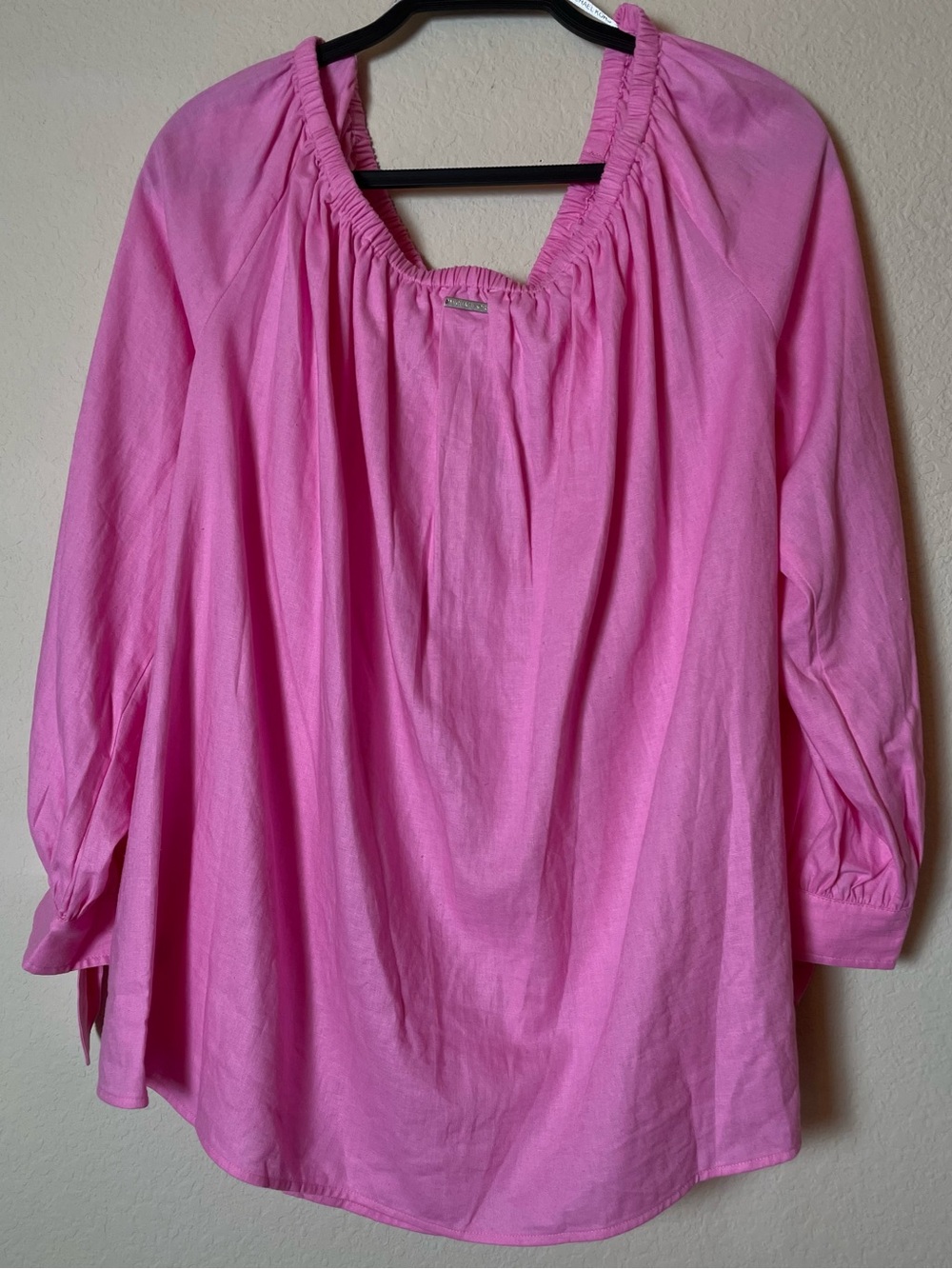 NWT Michael Kors Pink Off-Shoulder Linen Blend Blouse | Tie Sleeves - Picture 13 of 13